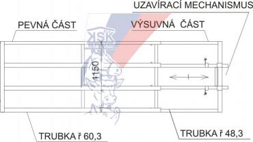 Dělící brána ze čtyř trubek – nastavitelná délka 4-5m