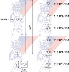 Tabular post with trilateral attachment – length 1,63m – tube diametral 76mm