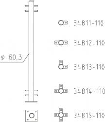 Tabular post, three-side connection 1,1m