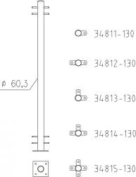 Tabular post, three-side connection 1,3m